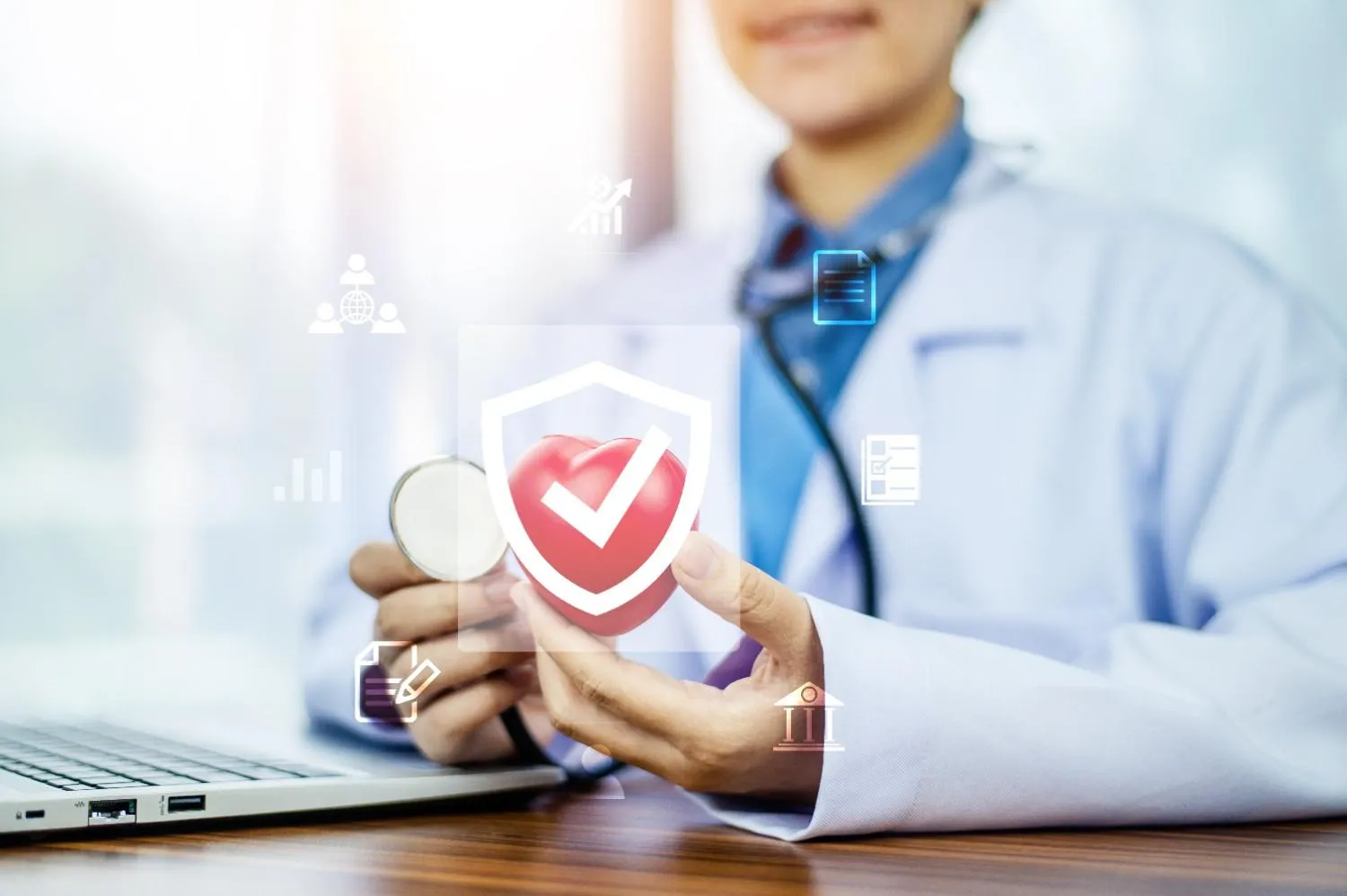A doctor reviewing a health insurance plan
